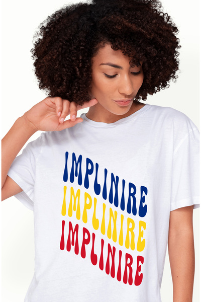 StoryGift Romania Tricou Femei Cuvantul Implinire, in Culorile Steagului Roma...