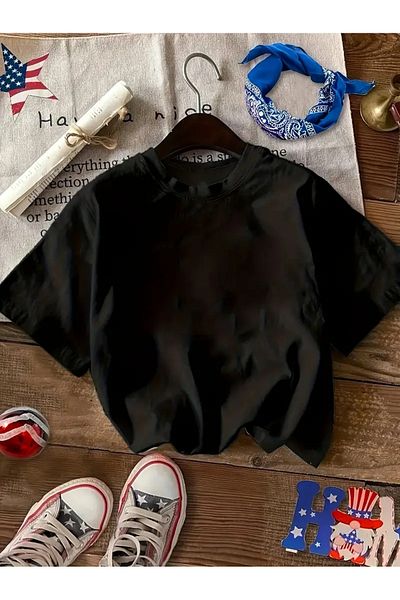 LAND MODA Women's Black Short Sleeve Crew Neck T-Shirt White Wing & Los Angeles