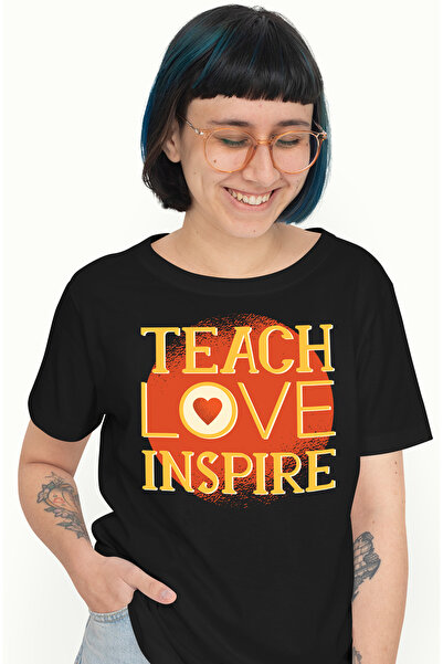 StoryGift Romania Tricou Femei Cu Inima Rosu Text In Engleza Teach Love Inspi...