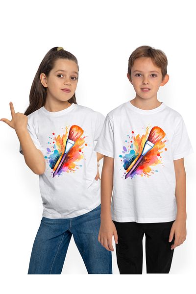StoryGift Romania T-shirt Children with a paintbrush, illustration, color spots, abstract art, painter, watercolors,