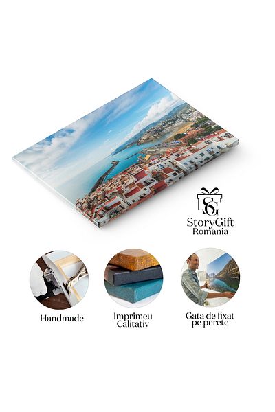 StoryGift Romania Tablou Canvas 120 X 80cm Farul Penmon Si Insula Puffin, Anglesey 2 Far, Tarm, Wales, Turism, Stg