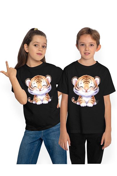 StoryGift Romania Children's T-shirt with a tiger cub, illustration, cheerful, good-natured, wild animal, nature, ace