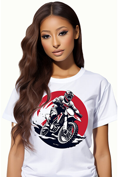 StoryGift Romania Tricou Femei cu un motociclist pe un traseu de padure, ilus...