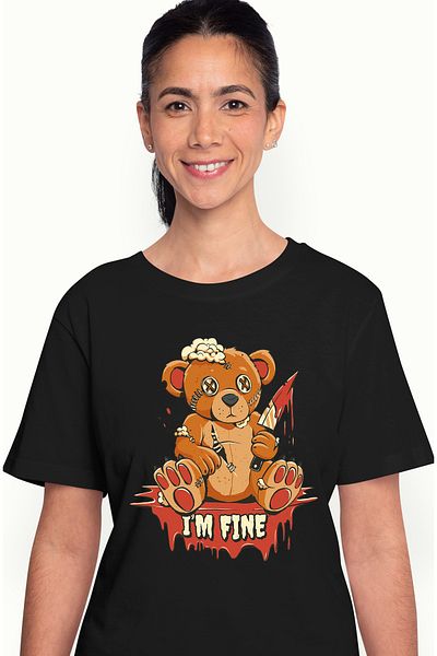 StoryGift Romania Tricou Femei Cu Ursulet De Plus Ranit Taiat Cu Un Cutit Cu Sange, Text In Englez BLK_L