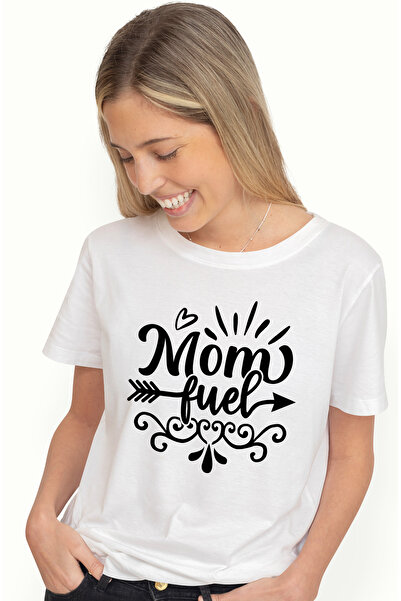 StoryGift Romania Tricou Femei inimioara si textul in engleza "Mom fuel" - combustibil pentru mama WHT_L