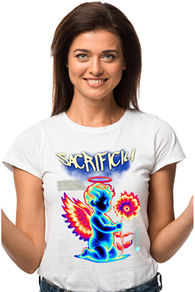 StoryGift Romania Tricou Femei Sacrificiu inger bebelus cu floare radiatii cu...