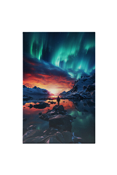 StoryGift Romania Tablou Canvas: Omul De Pe Stanca Care Admira Imbinarea Spectaculoasa A Culorilor Cerului Si St