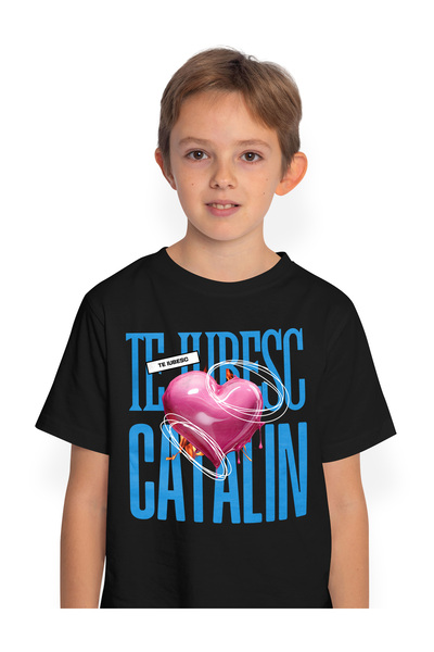 StoryGift Romania Tricou Copii Baieti Te Iubesc Catalin, Dragoste, Inima, Iub...
