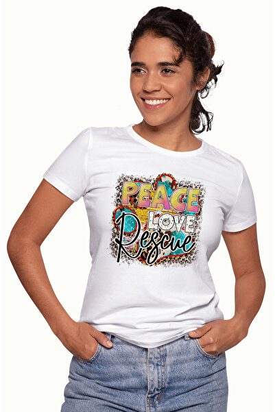 StoryGift Romania Tricou Femei cu mesajul "Peace, Love, Rescue", caine, anima...