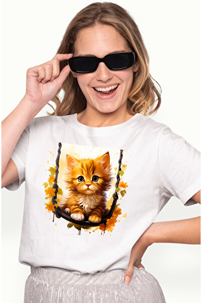 StoryGift Romania Tricou Femei cu un pisoi care se da in leagan, ilustratie, ...