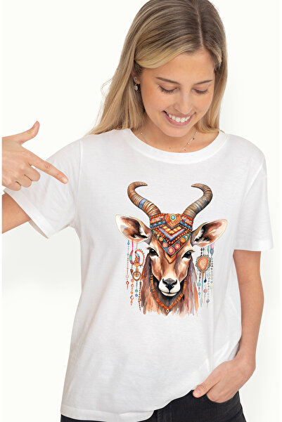 StoryGift Romania Tricou Femei cu o caprioara cu simboluri vechi, ilustratie,...