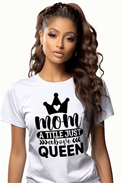 StoryGift Romania Tricou Femei cu o coroana regala cu mesajul "Mom, a title just above queen" - ma WHT_L