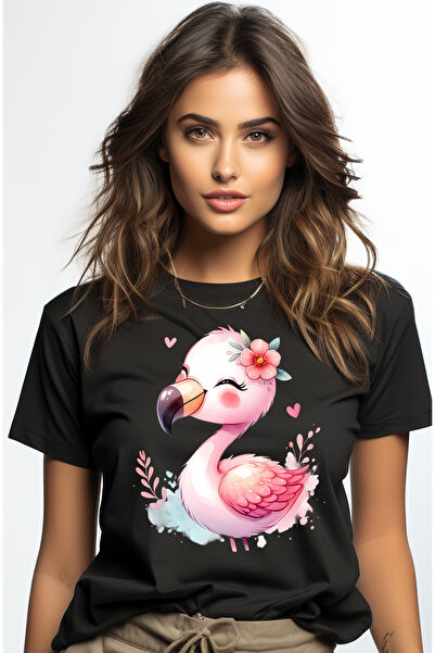 StoryGift Romania Tricou Femei cu o pasare Flamingo, ilustratie, floare, plan...