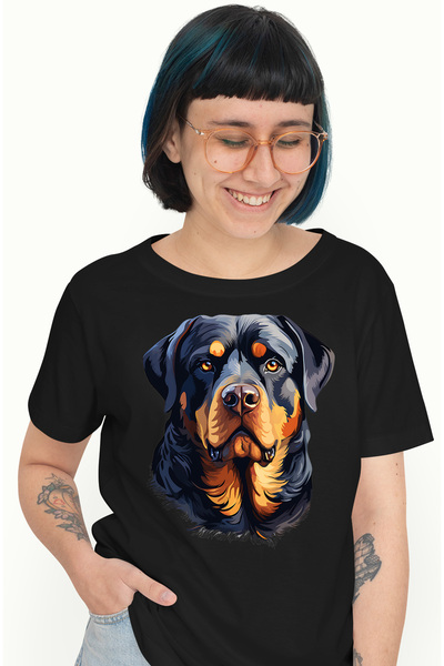 StoryGift Romania Tricou Femei cu un caine Boxer, ilustratie, serios, cel mai bun prieten al omulu BLK_L