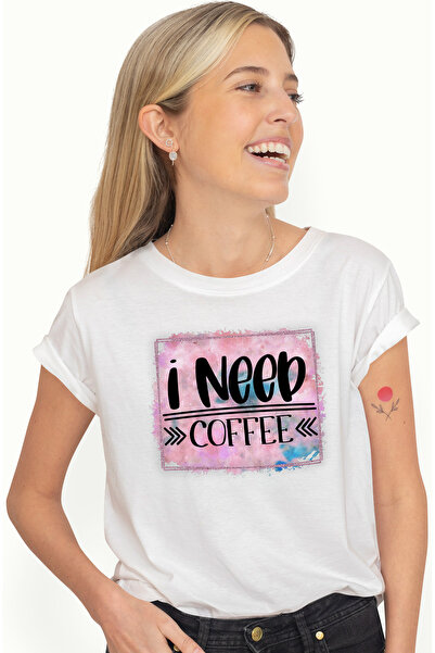 StoryGift Romania Tricou Femei cu mesajul "I need coffee", fundal roz, am nev...