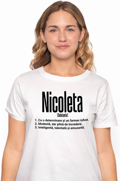 StoryGift Romania Tricou Femei Cu Numele Nicoleta, si Mesaj Motivational, Det...