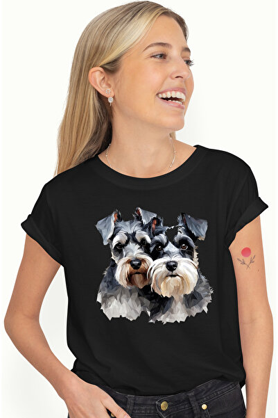 StoryGift Romania Tricou Femei cu 2 catei, ilustratie, abstract, arta poligon...