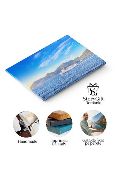 StoryGift Romania Tablou Canvas Vedere Dimineata Si Feribot La Insula Elba Elba, Calatorie Cu Barca, Italia, Apus