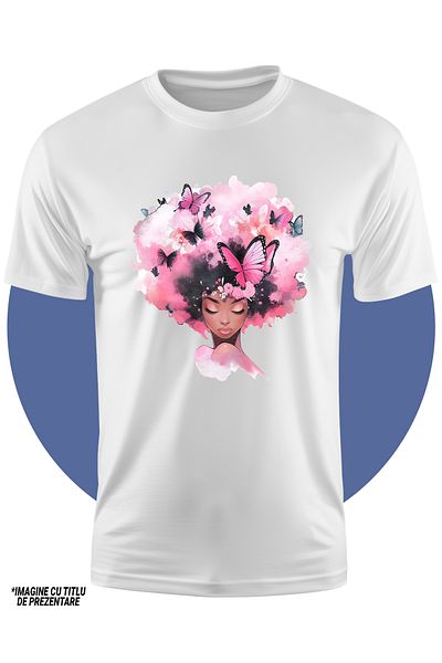 StoryGift Romania Tricou Copii Cu O Fetita De Culoare, Ilustratie, Draguta, Abstract, Fluturi, Roz, Imaginat