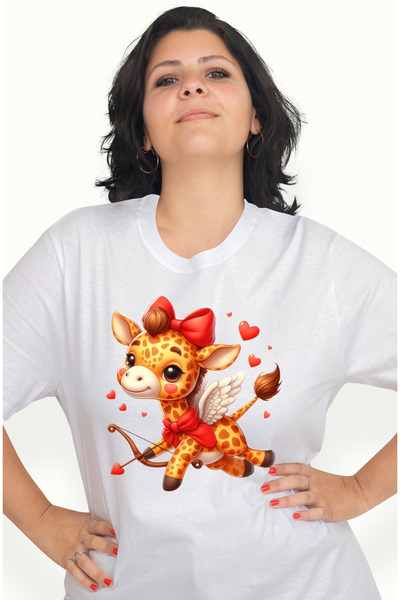 StoryGift Romania Tricou Femei cu o girafa Cupidon, ilustratie, trage cu arcul, aripi, zboara, ini WHT_M