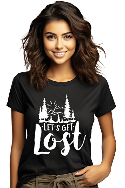 StoryGift Romania Tricou Femei cu un peisaj montan si mesajul "Let's get lost...