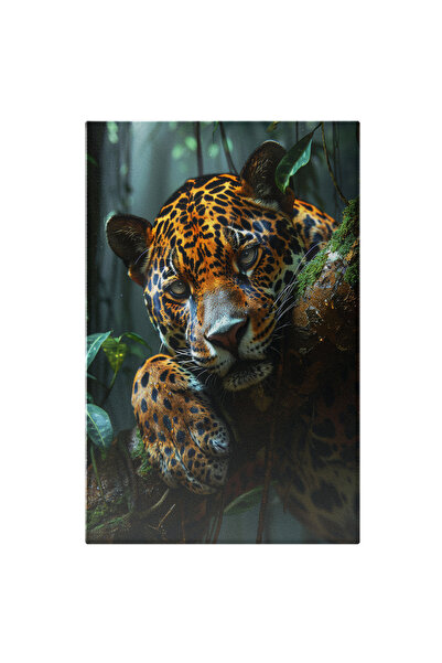 StoryGift Romania Tablou Canvas: Relaxarea Unui Leopard Pe Un Buștean Cu Mușc...