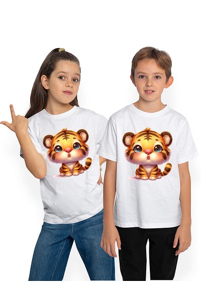 StoryGift Romania Kids T-Shirt With A Tiger Cub Giving A Kiss, Illustration, Appreciation, Care, Valentine'