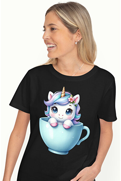 StoryGift Romania Tricou Femei cu un unicorn care sta intr-o ceasca, ilustrat...