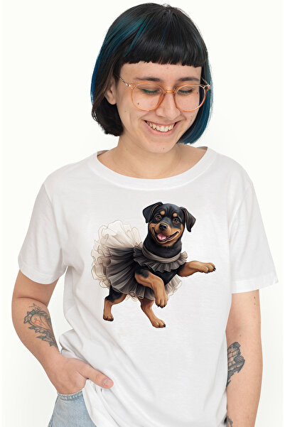 StoryGift Romania Tricou Femei cu un catel Rottweiler care danseaza, se simte...