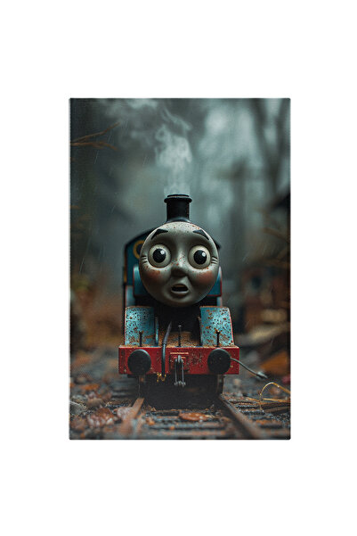 StoryGift Romania Tablou Canvas: Trenulețul Thomas Expresie Speriată Pe Șinele Acoperite Cu Frunze Arămii Pictura