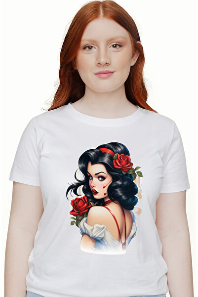 StoryGift Romania Tricou Femei cu o fata frumusica, ilustratie, rochie alba, ...