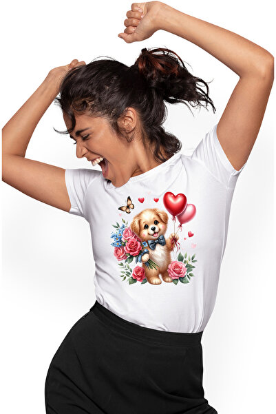 StoryGift Romania Tricou Femei cu un catelus vesel, limba scoasa, ilustratie,...