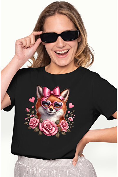 StoryGift Romania Tricou Femei cu o vulpe care poarta ochelari in forma de in...
