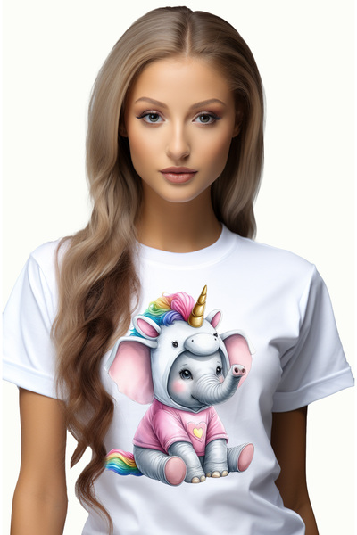 StoryGift Romania Tricou Femei cu un elefantel costumat in unicorn, ilustrati...