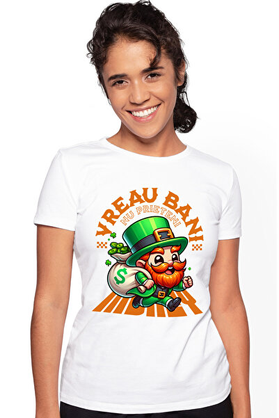 StoryGift Romania Tricou Femei Spiridus cu sac de bani text Bani nu prieteni cu imprimeu pe Fata, WHT_L