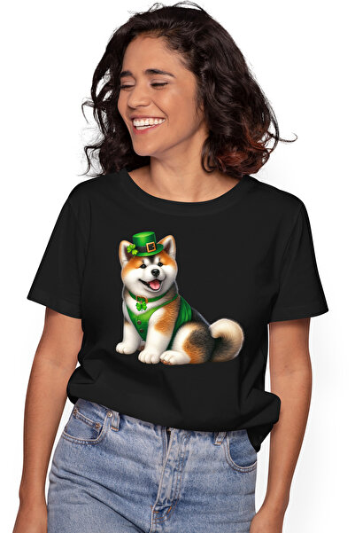 StoryGift Romania Tricou Femei cu un catelus Akita Inu care are o palarie ver...