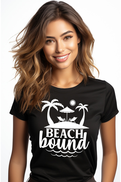 StoryGift Romania Tricou Femei cu un peisaj de la plaja si textul "Beach boun...
