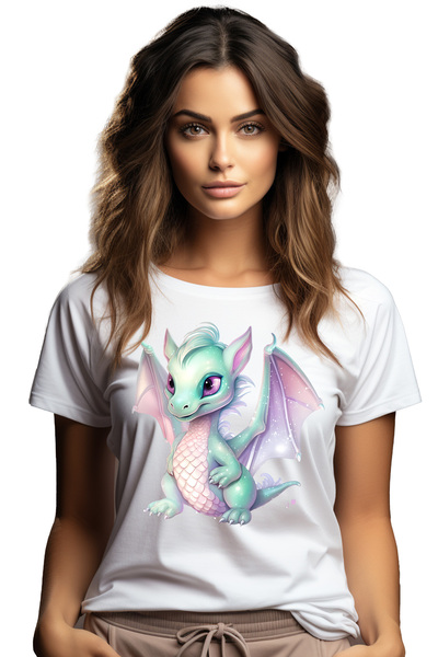 StoryGift Romania Tricou Femei cu un pui de dragon, ilustratie, solzi, verde,...