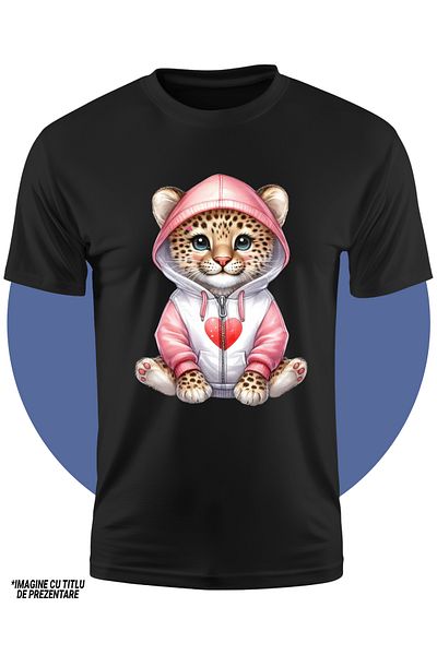 StoryGift Romania Children's T-shirt with a little tiger in a hoodie, illustration, heart, affection, playful, cheerful