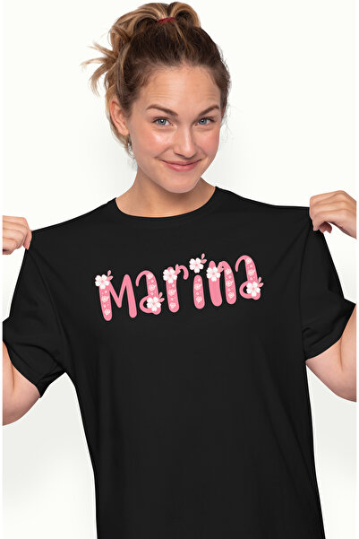 StoryGift Romania Tricou Femei Cu Numele Marina, Flori, Colorat, Roz, Dragut,...