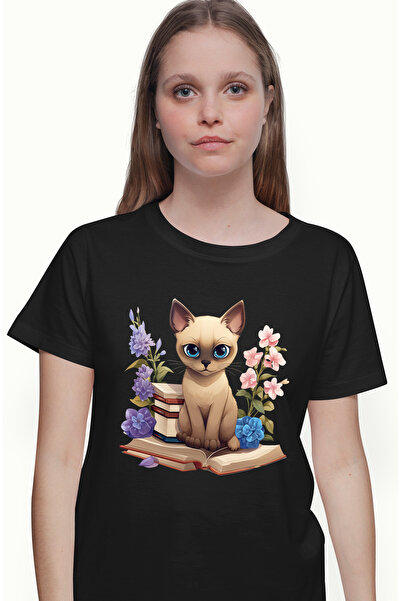 StoryGift Romania Tricou Femei cu o pisica serioasa, ilustratie, sta pe o car...