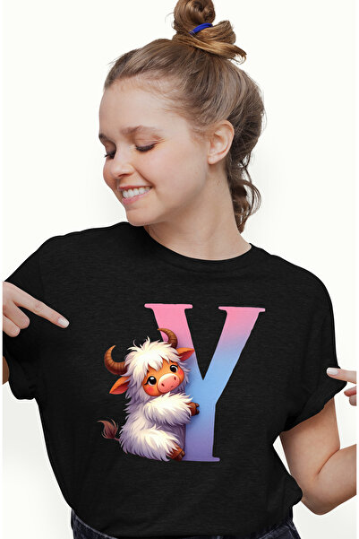 StoryGift Romania Tricou Femei cu un yak cu litera "Y", ilustratie, pentru co...