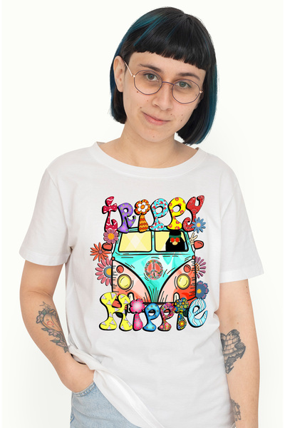 StoryGift Romania Tricou Femei cu mesajul "Trippy hippie", stilul hippie, cul...