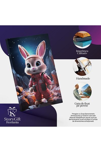 StoryGift Romania Tablou Canvas: Happy Bunny In Costum De Astronaut Descopera Misterele Din Spatiu Cu Ochii Scli