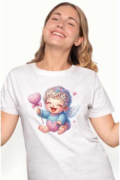 StoryGift Romania Tricou Femei cu un bebelus Cupidon, ilustratie, acadea, lan...