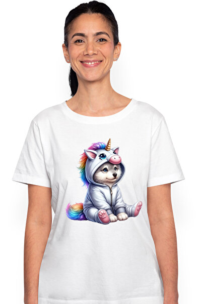 StoryGift Romania Tricou Femei cu un puiut Husky, ilustratie, costumat in uni...