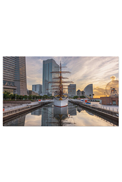 StoryGift Romania Tablou Canvas 120 X 80cm - Zori In Yokohama, Japonia - Peisaj Urban La Mare 120x80cm Stg