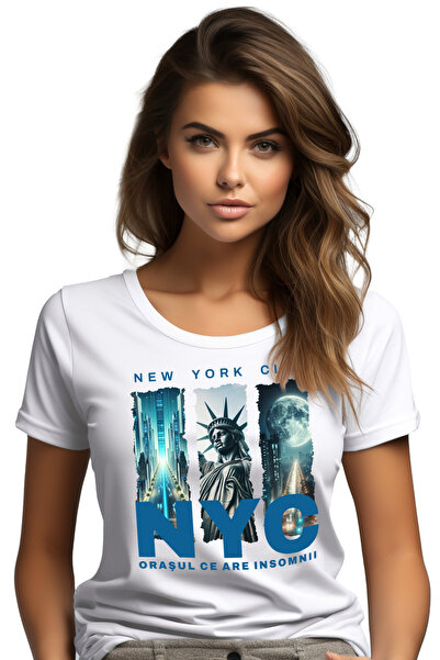 StoryGift Romania Tricou Femei New York Oras Statuia Libertatii Text Oras cu Insomnii cu imprimeu WHT_L