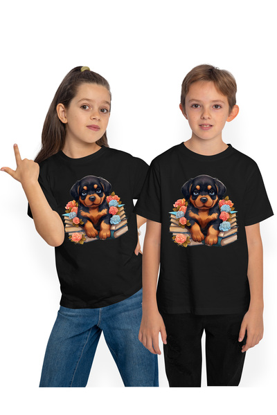 StoryGift Romania Tricou Copii Cu Un Catelus Rottweiler Care Sta Pe Niste Car...