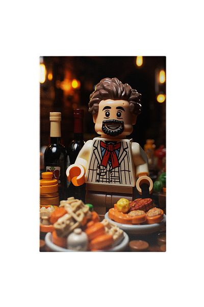 StoryGift Romania Tablou Canvas: Lego Dinner Figurina Lego Barbat Langa Mancare Si Vin Cu Barba Si Esarfa Rosie